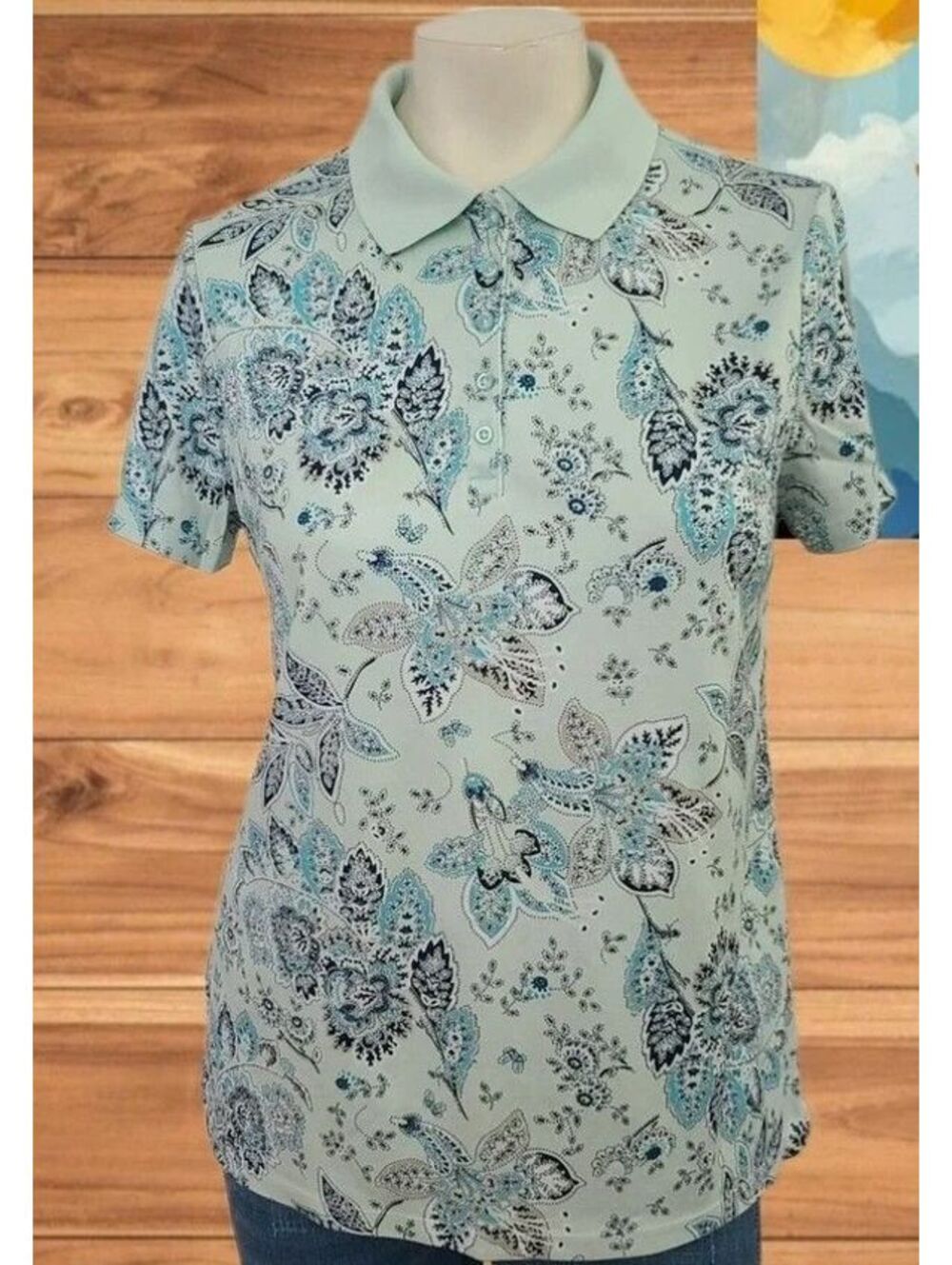 Lands' End Kids Floral Pasley Preppy Polo Shirt 100% Cotton Size M (10-12)